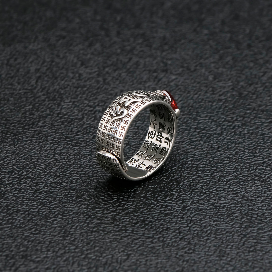 PiXiu Jin Chan Red Garnet Feng Shui Wealth Ring