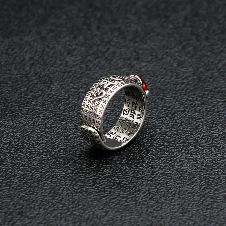 PiXiu Jin Chan Red Garnet Feng Shui Wealth Ring
