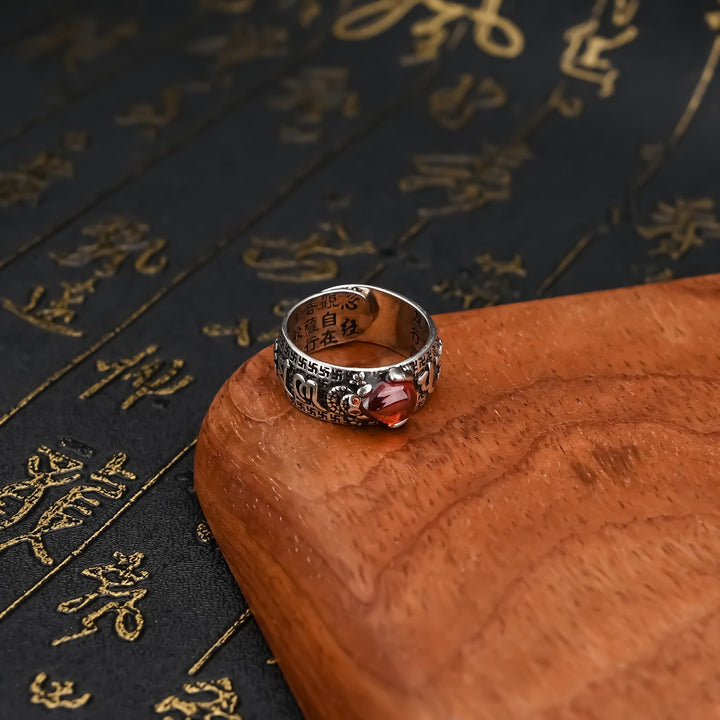 PiXiu Jin Chan Red Garnet Feng Shui Wealth Ring