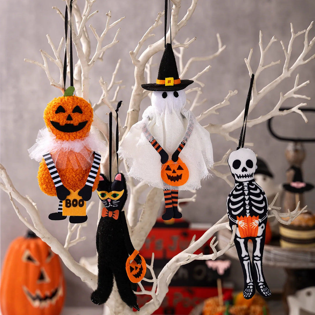 Pumpkin Black Cat Skull Ghost Decorations Set