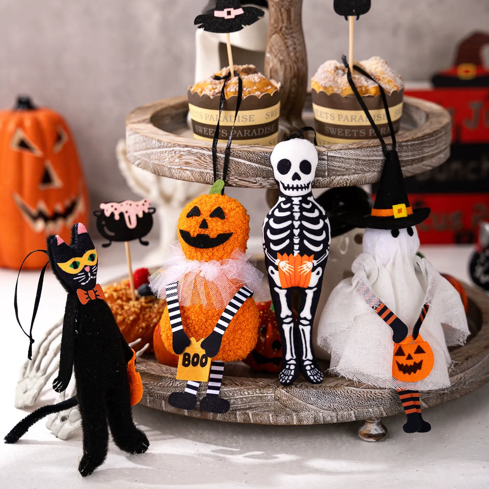 Pumpkin Black Cat Skull Ghost Decorations Set