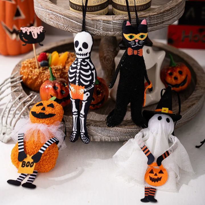 Pumpkin Black Cat Skull Ghost Decorations Set
