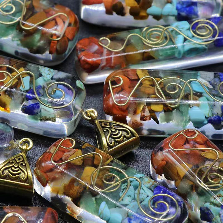 Rainbow Gemstone Chakra Resin Pendant
