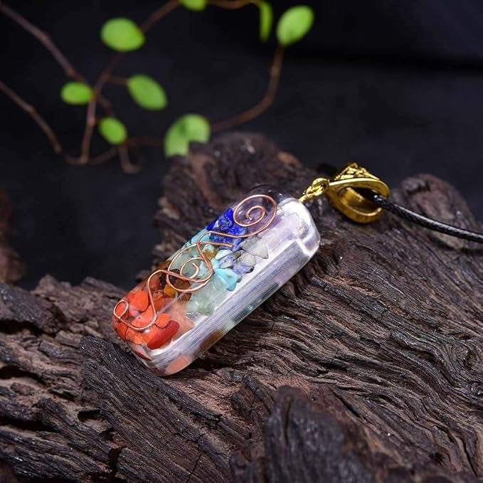 Rainbow Gemstone Chakra Resin Pendant