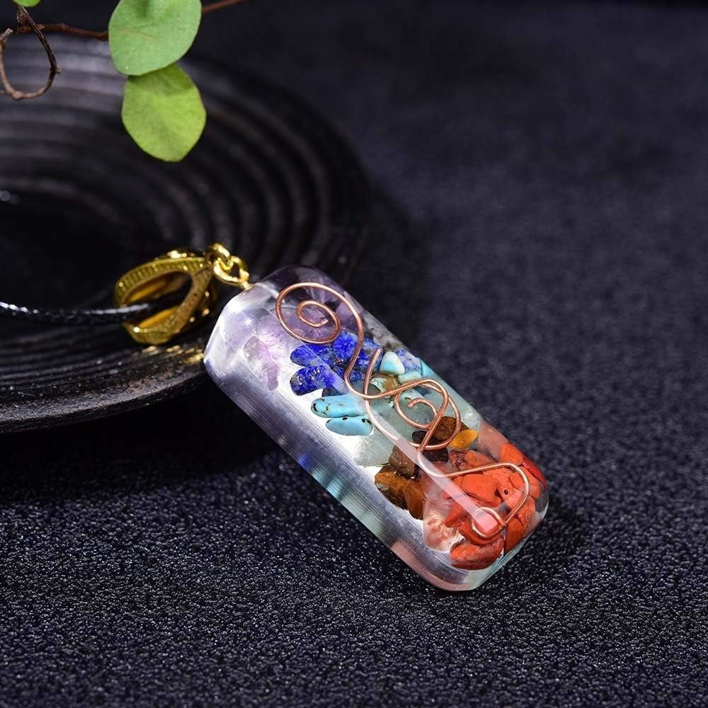 Rainbow Gemstone Chakra Resin Pendant