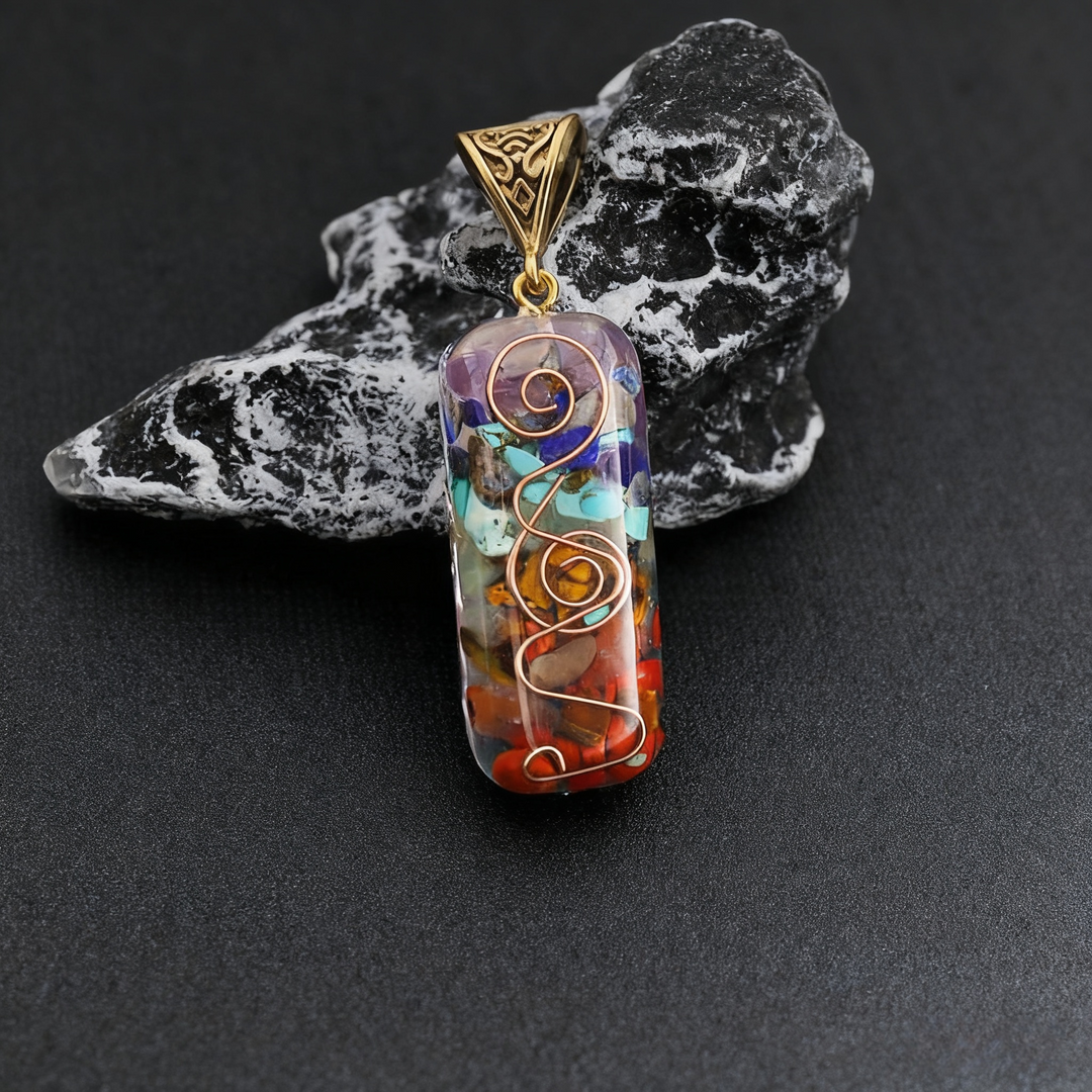 Rainbow Gemstone Chakra Resin Pendant