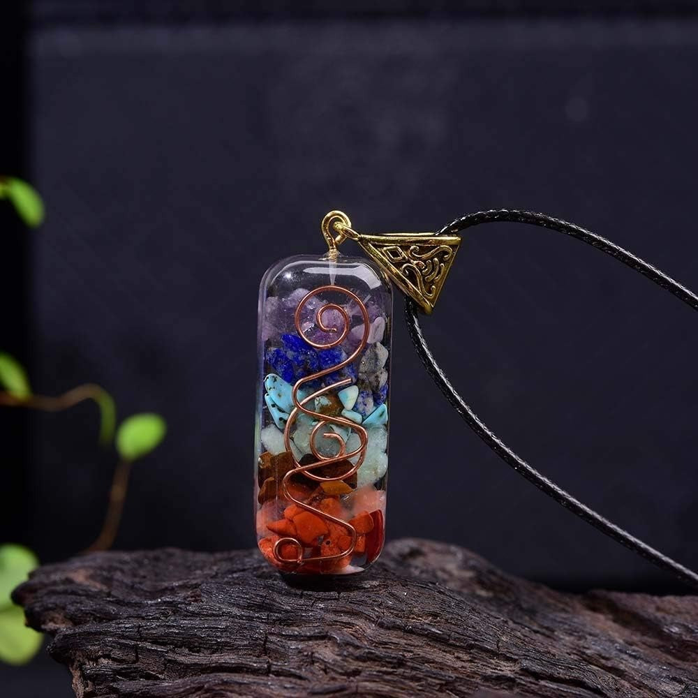 Rainbow Gemstone Chakra Resin Pendant