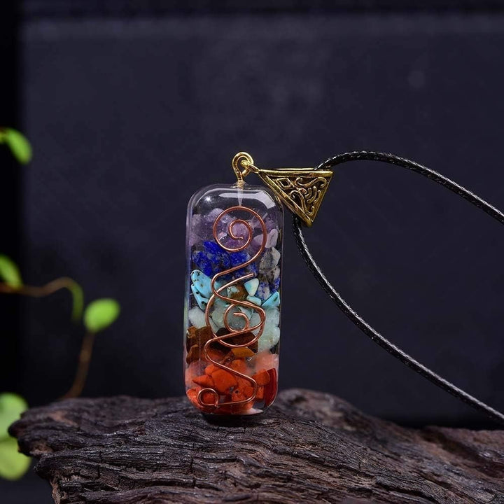 Rainbow Gemstone Chakra Resin Pendant