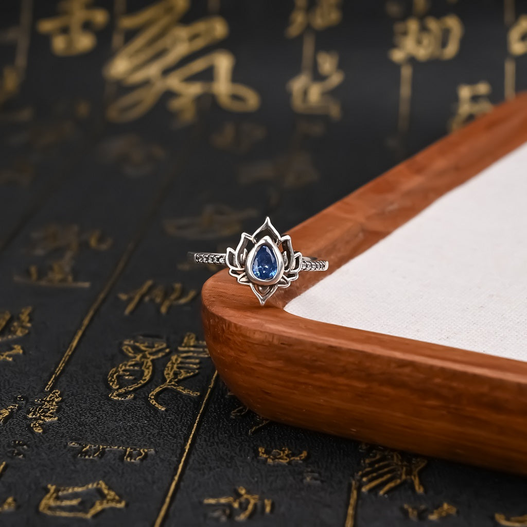 Silver Lotus Zircon Blessing Protection Ring