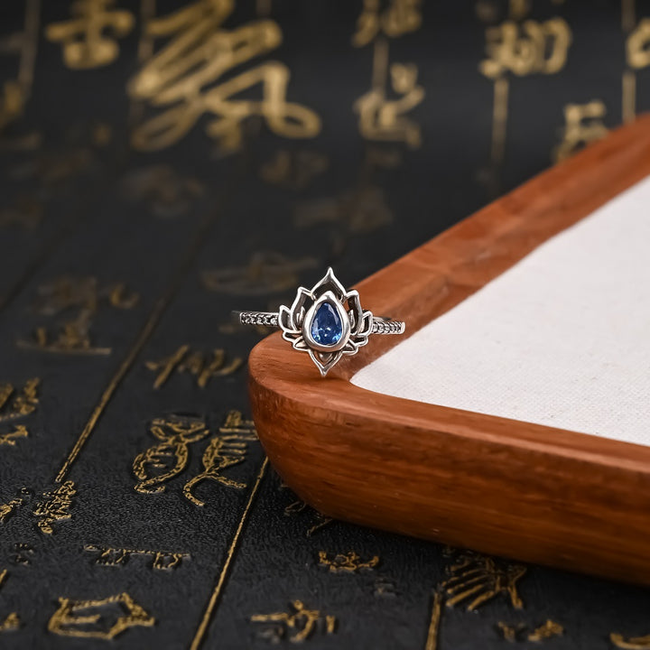Silver Lotus Zircon Blessing Protection Ring