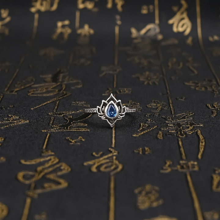 Silver Lotus Zircon Blessing Protection Ring