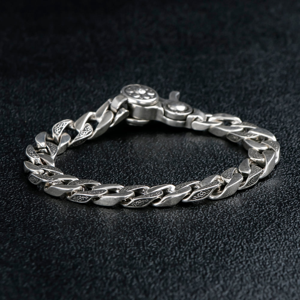 Silver Six Words Mantra Curb Chain Bracelet 2