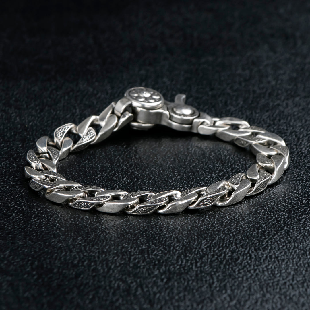Silver Six Words Mantra Curb Chain Bracelet 2