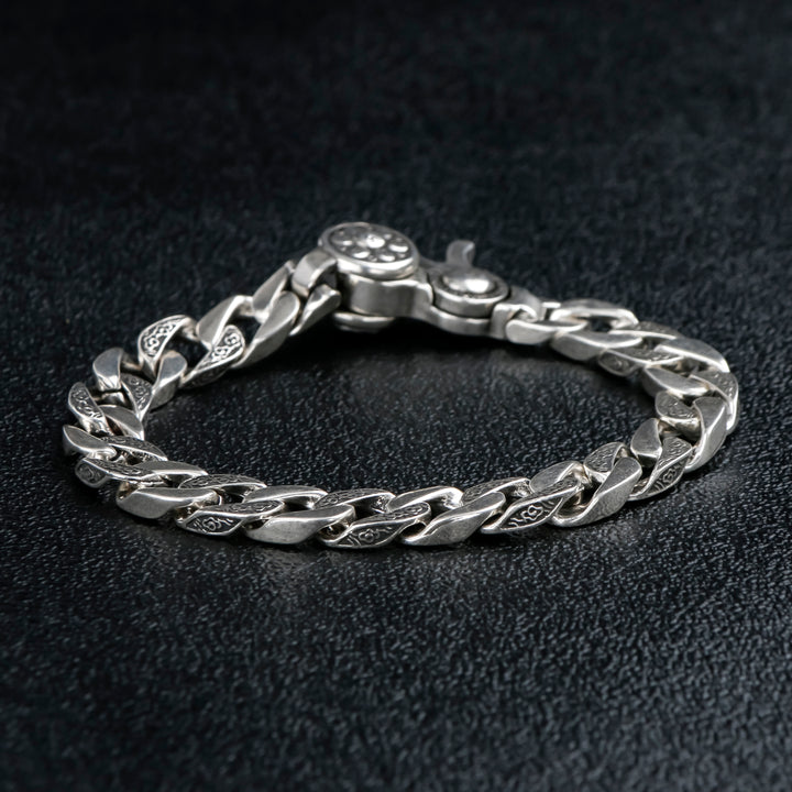 Silver Six Words Mantra Curb Chain Bracelet 2