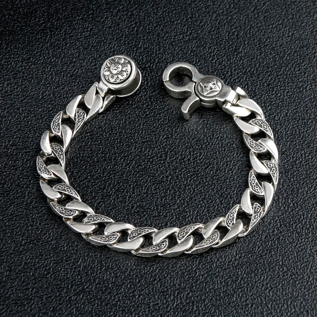 Silver Six Words Mantra Curb Chain Bracelet 