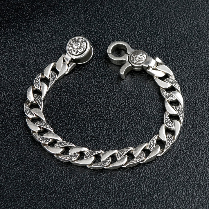 Silver Six Words Mantra Curb Chain Bracelet 