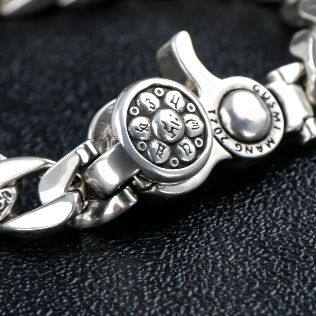 Silver Six Words Mantra Curb Chain Bracelet