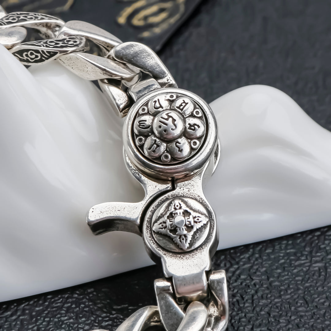 Silver Six Words Mantra Curb Chain Bracelet