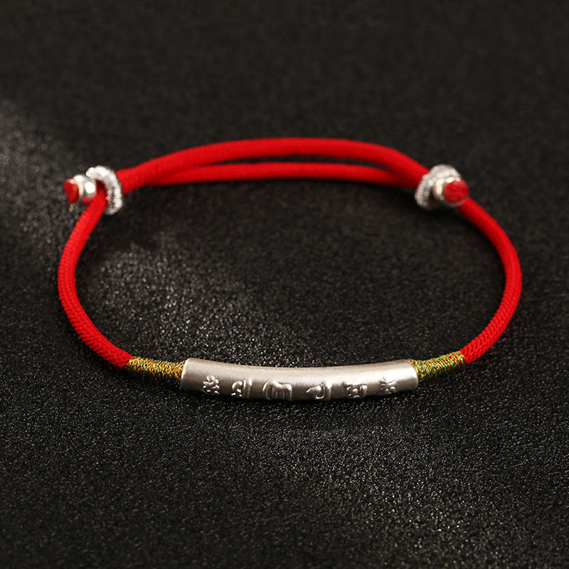 Six Words Mantra Red String Bracelet Silver
