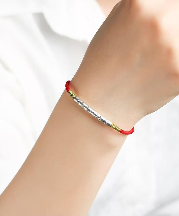 Six Words Mantra Red String Bracelet Silver