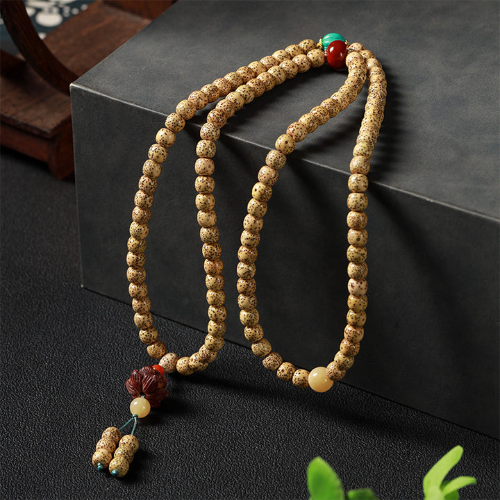 Tibetan 108-Bead Star & Moon Bodhi Mala Bracelet