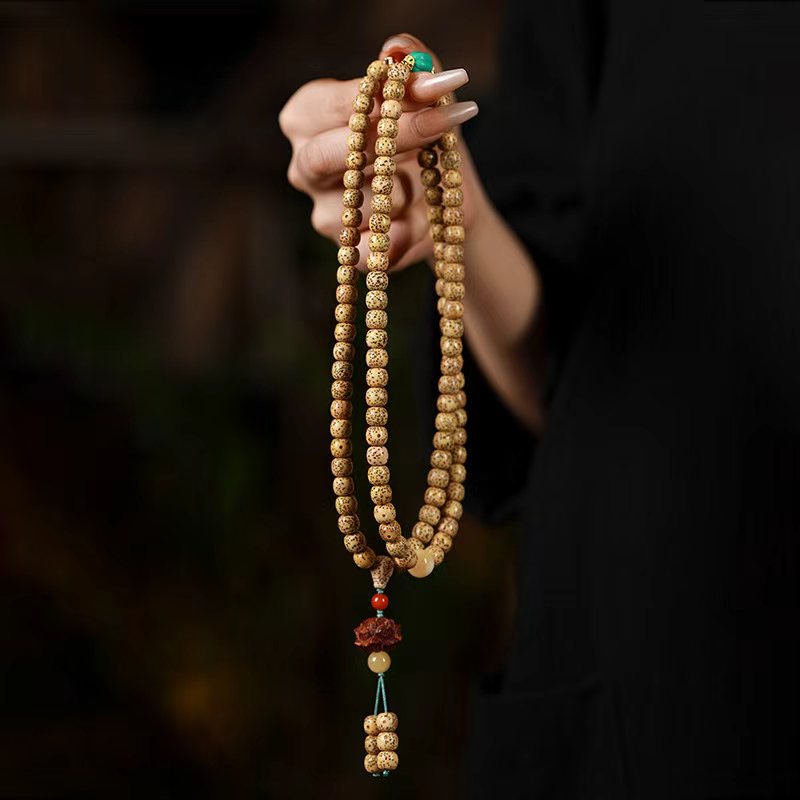 Tibetan 108-Bead Star & Moon Bodhi Mala Bracelet
