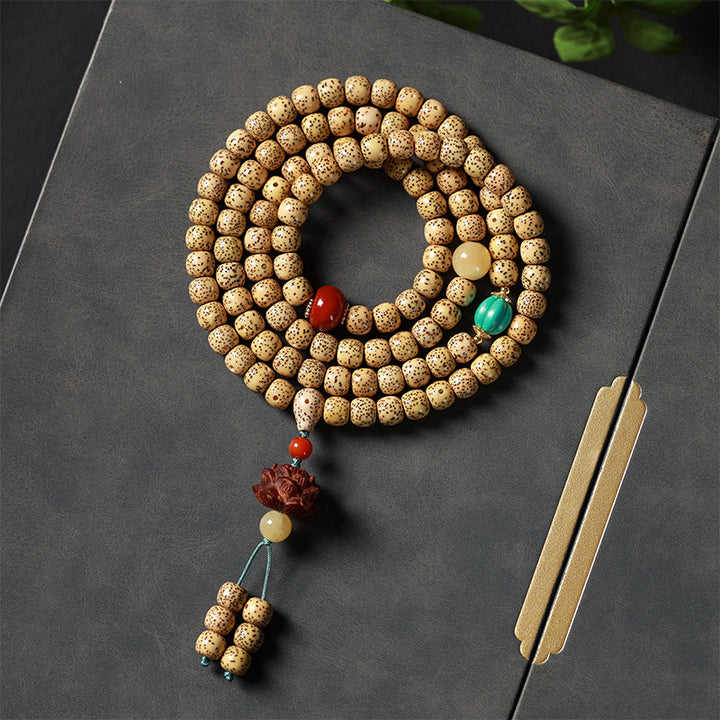 Tibetan 108-Bead Star & Moon Bodhi Mala Bracelet