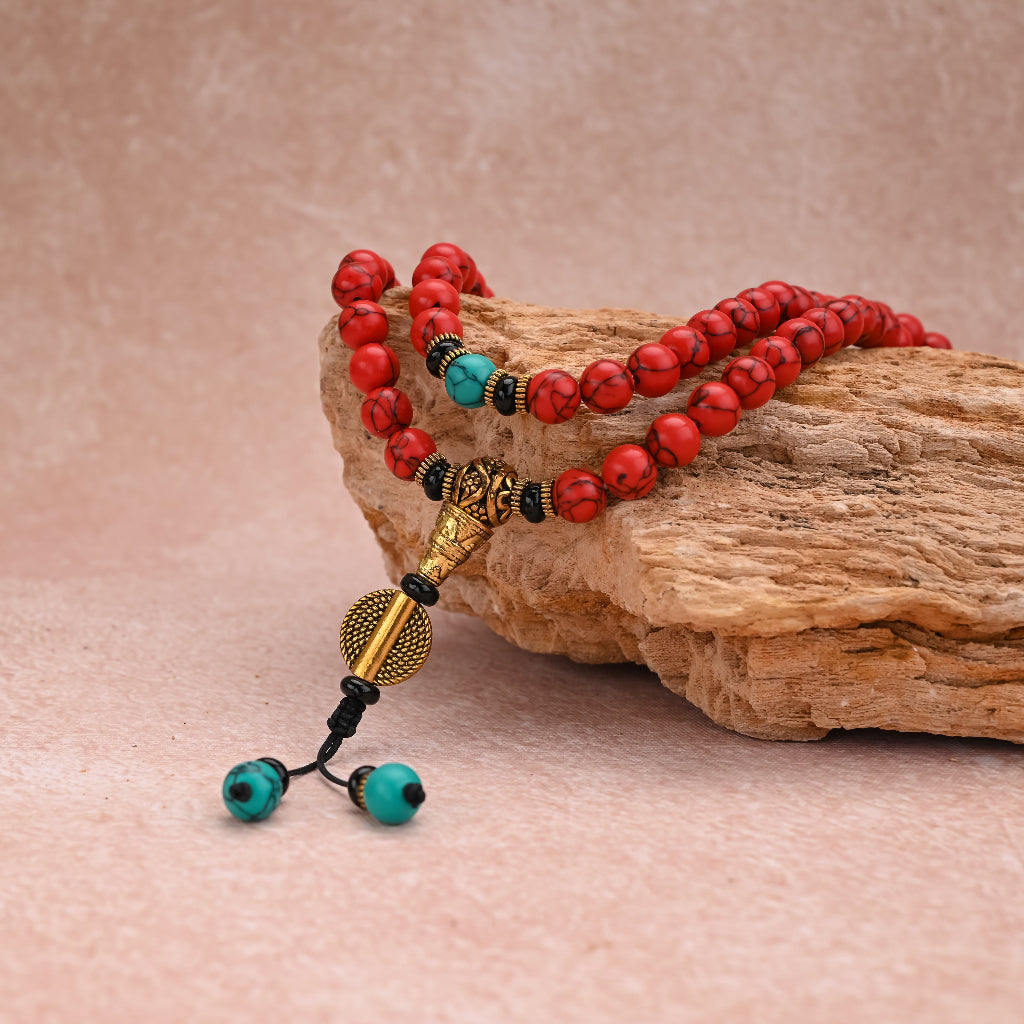 Tibetan Mala Red Turquoise Necklace Bracelet 