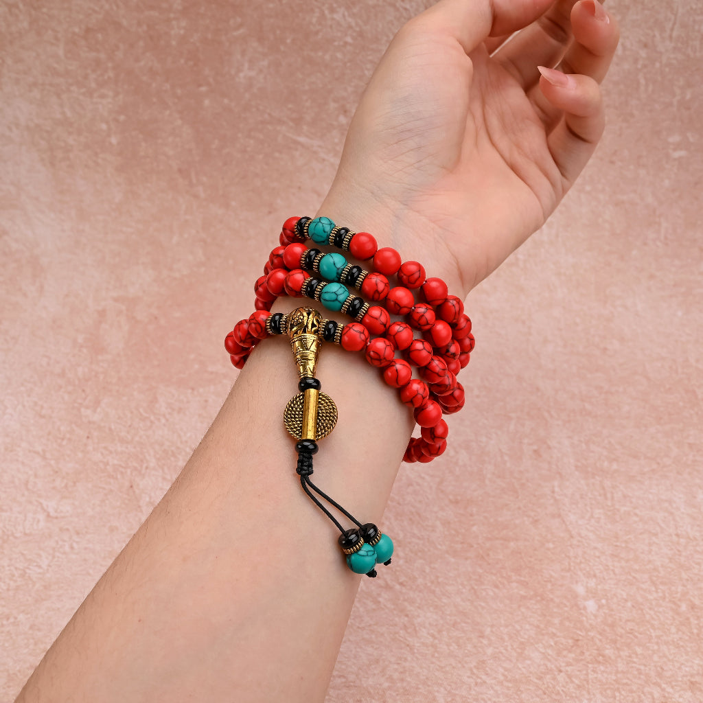 Tibetan Mala Red Turquoise Necklace Bracelet