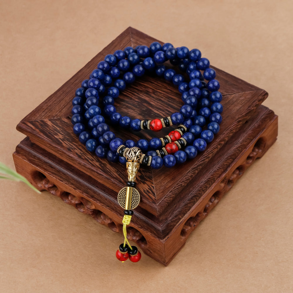 Tibetan Natural Imperial Lapis Lazuli 108 Mala Beads Bracelet