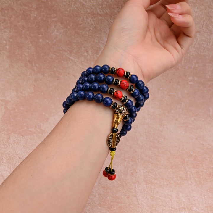 Tibetan Natural Imperial Lapis Lazuli 108 Mala Beads Bracelet