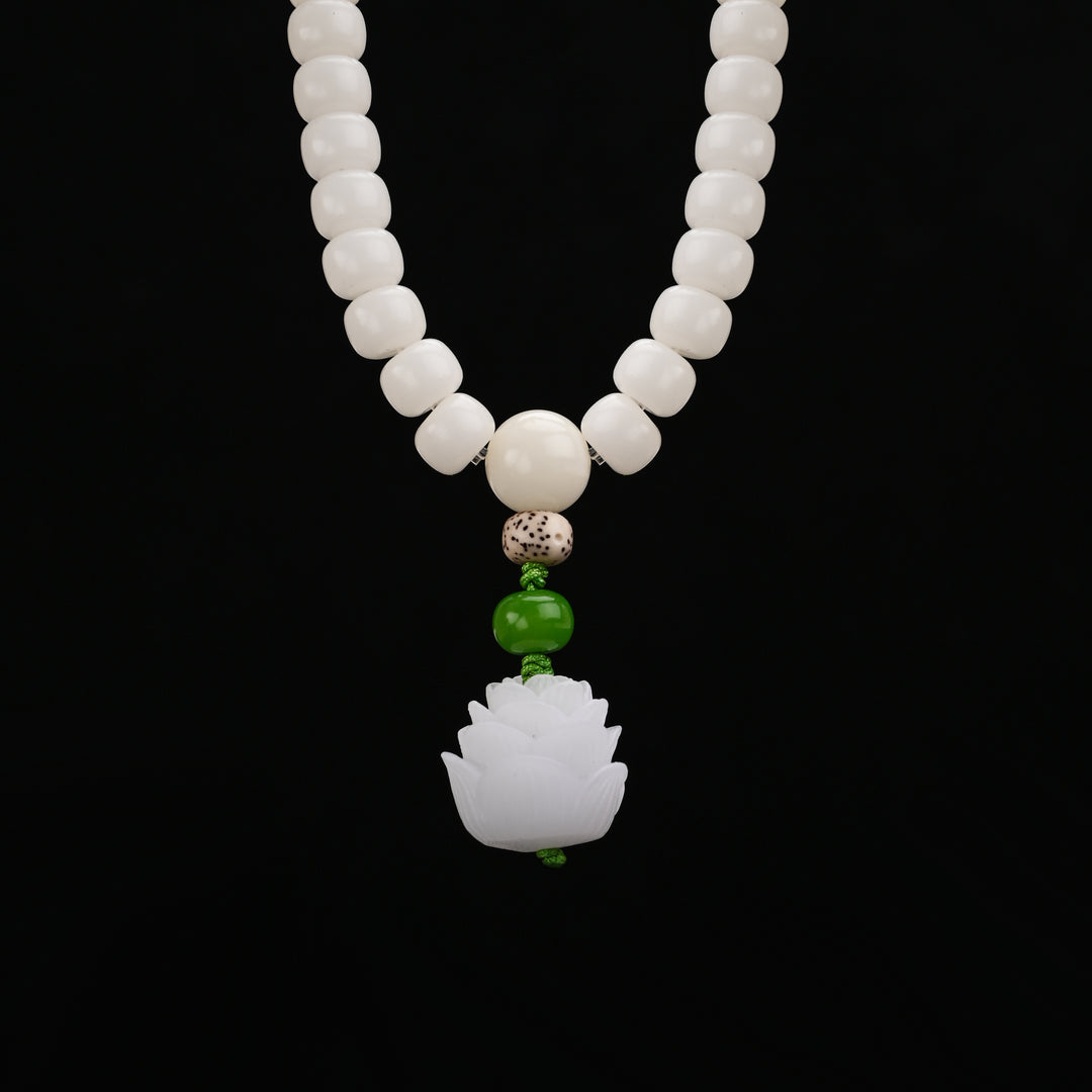 White Jade Bodhi Lotus Mala Bracelet
