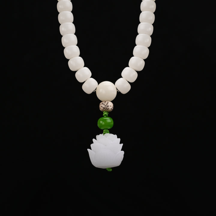 White Jade Bodhi Lotus Mala Bracelet