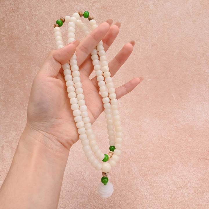 White Jade Bodhi Lotus Mala Bracelet