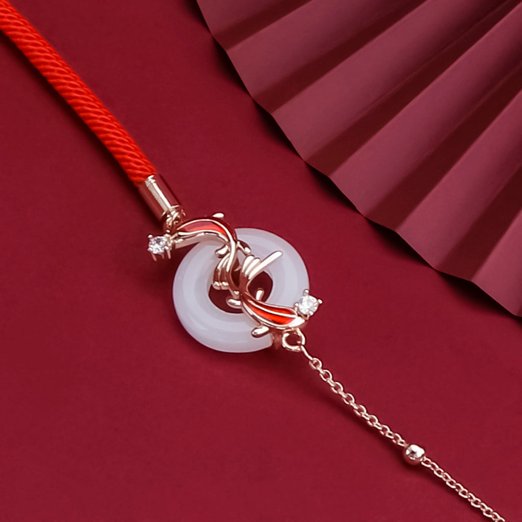 White Jade Double Koi Fish Bracelet