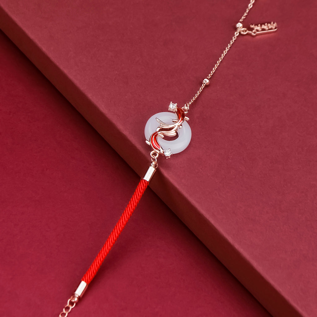 White Jade Double Koi Fish Bracelet
