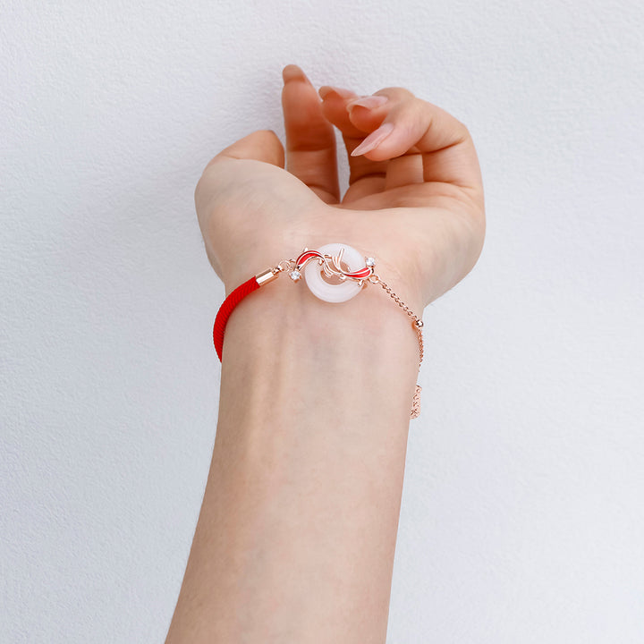 White Jade Double Koi Fish Bracelet