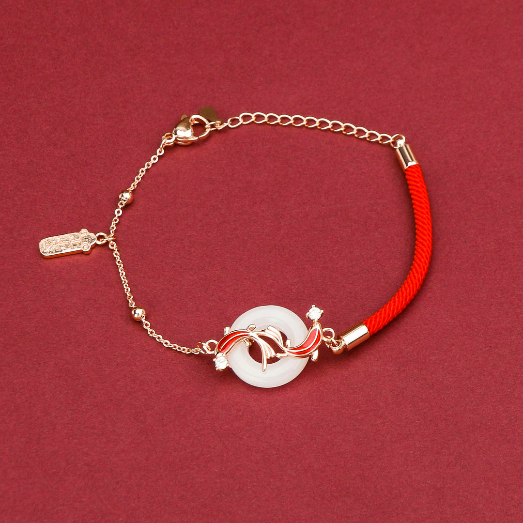 White Jade Double Koi Fish Peace Buckle Bracelet