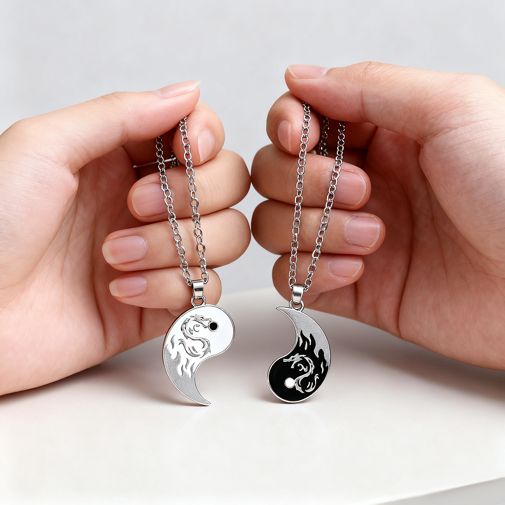 Yin Yang Bagua Dragon Couple Necklace